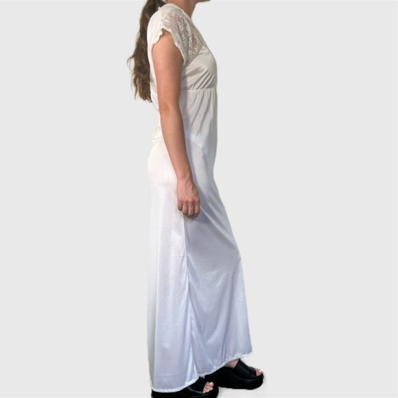 Vintage 80s White Slip, 1980s Lace Nightgown Dress - Picture 6 of 10